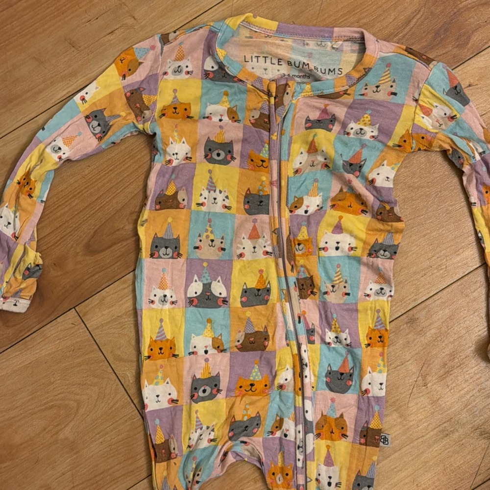 Little Bum Bums Baby Girls 3-6 Months Party Cats Sleeper Bamboo Pajamas VGC